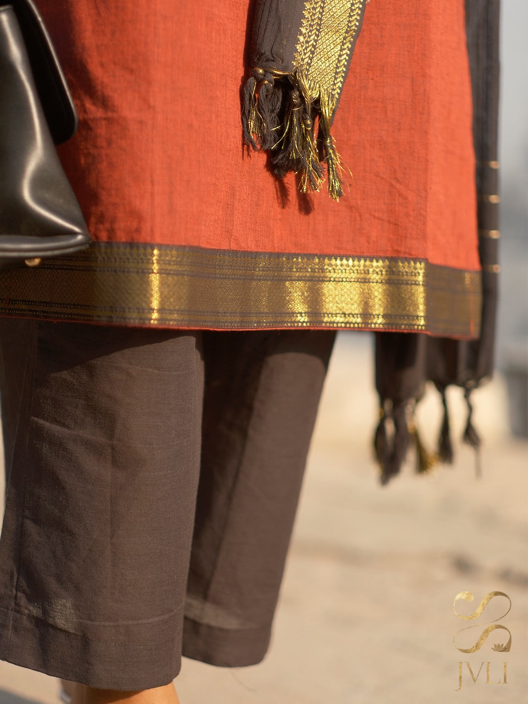 Maroon & Black Mangalagiri 3-Piece Set