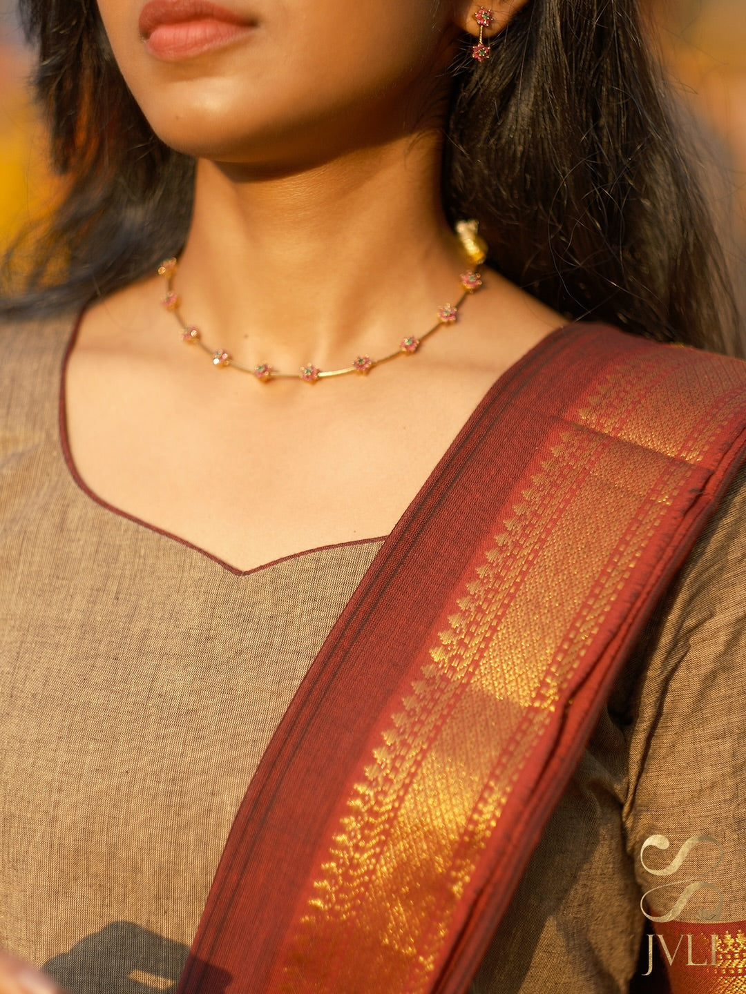 Sand Beige & Maroon Mangalagiri 3-Piece Set
